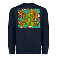 Navy cactus and sunflowers turquoise leopard cowhide Heavyweight Sweatshirt - Artiststas