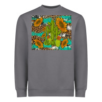 Storm cactus and sunflowers turquoise leopard cowhide Heavyweight Sweatshirt - Artiststas