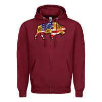 Burgundy bison amerıcan flag Zipper Hoodie - BarkalooDesign
