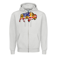 Dove Grey bison amerıcan flag Zipper Hoodie - BarkalooDesign