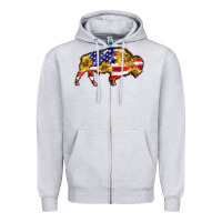 Heather Grey bison amerıcan flag Zipper Hoodie - BarkalooDesign
