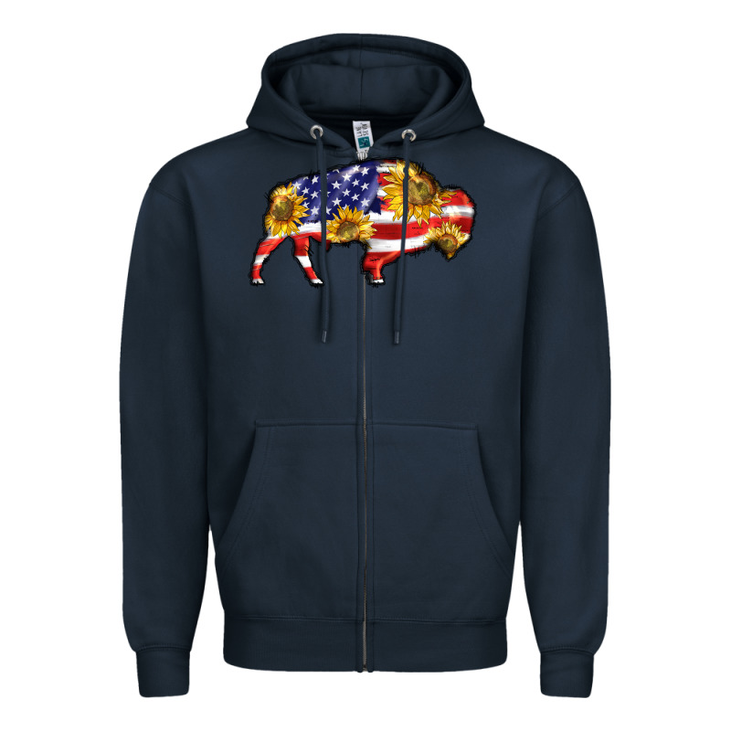 Bison Amerıcan Flag Zipper Hoodie by BarkalooDesign | Teevron