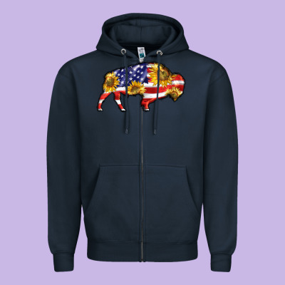 Bison Amerıcan Flag Zipper Hoodie Designed By Barkaloodesign