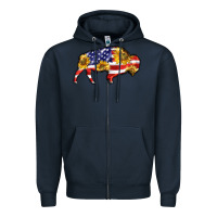 Navy bison amerıcan flag Zipper Hoodie - BarkalooDesign