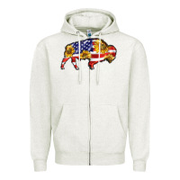 Oatmeal Heather bison amerıcan flag Zipper Hoodie - BarkalooDesign