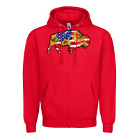 Red bison amerıcan flag Zipper Hoodie - BarkalooDesign