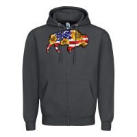Smoke bison amerıcan flag Zipper Hoodie - BarkalooDesign