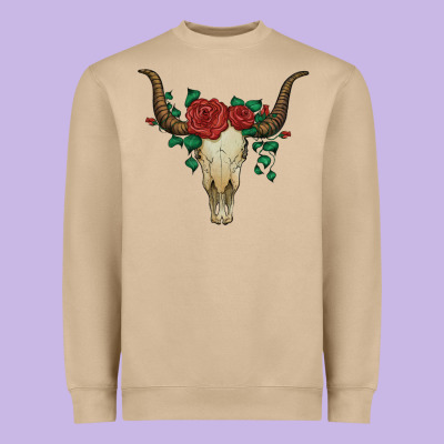 Bull Skull With Roses Heavyweight Sweatshirt Designed By Artiststas