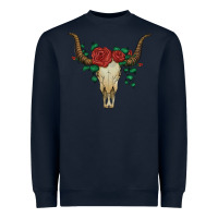 Navy bull skull with roses Heavyweight Sweatshirt - Artiststas