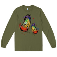 Army Green rainbow butterfly pride Long Sleeve Tee - FaDigitalArtStudio