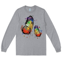 Heather Grey rainbow butterfly pride Long Sleeve Tee - FaDigitalArtStudio