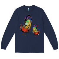 Navy rainbow butterfly pride Long Sleeve Tee - FaDigitalArtStudio