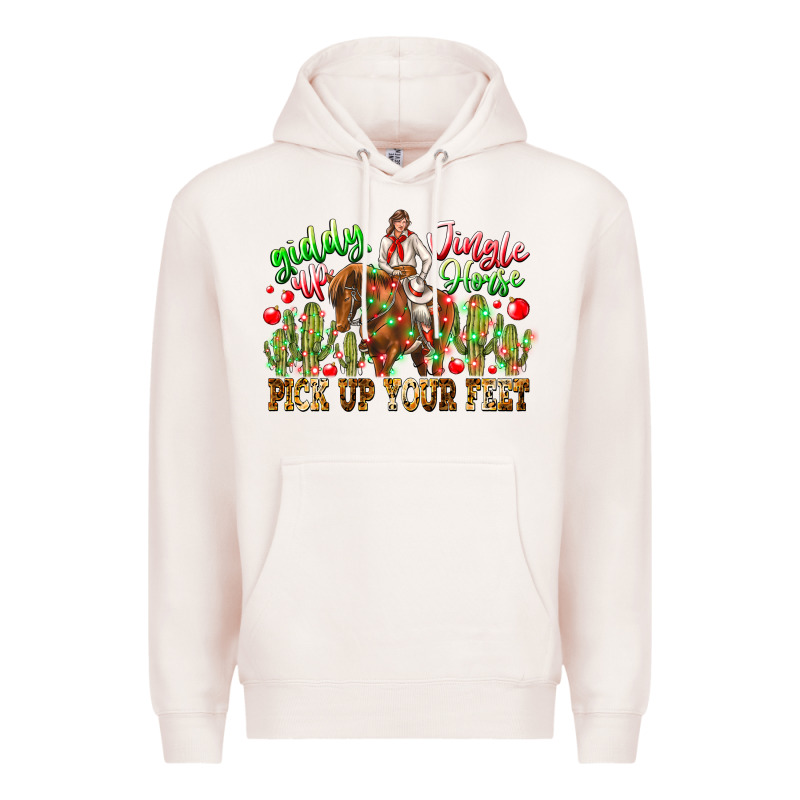 Giddy Up Jingle Horse Pick Up Your Feet Premium Hoodie by CowhideDigitalArt | Teevron