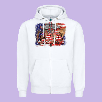 Patriotic Nurse Certified Nurse  Assistant Medilcal Symbol  Background Zipper Hoodie Designed By Barkaloodesign