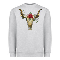 Heather Grey bull skull with rose and flowers Heavyweight Sweatshirt - Artiststas