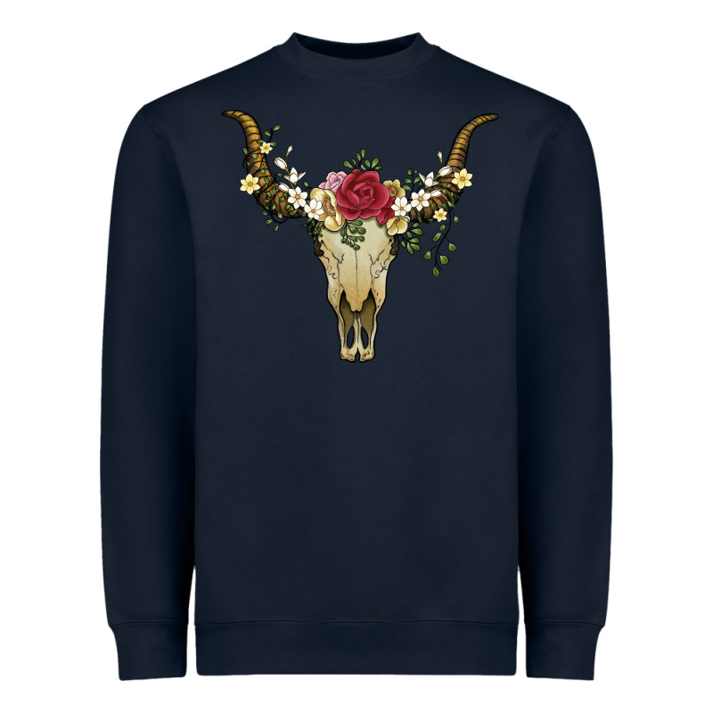 Bull Skull With Rose And Flowers Heavyweight Sweatshirt by Artiststas | Teevron