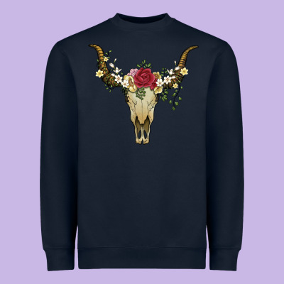 Bull Skull With Rose And Flowers Heavyweight Sweatshirt Designed By Artiststas