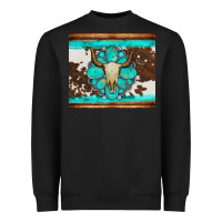 Bull Skull And Turquoise Cowhide Tumbler Heavyweight Sweatshirt | Teevron