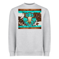 Heather Grey bull skull and turquoise cowhide tumbler Heavyweight Sweatshirt - Artiststas