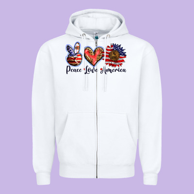 Peace Love America Zipper Hoodie Designed By Barkaloodesign