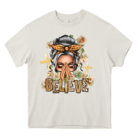 Cream Silver White Believe Praying Caucasian Messy Bun Heavy Core Tee - texasbilliewilder