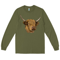 Army Green highland cow Long Sleeve Tee - RanaPortraitStore