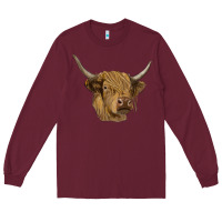 Burgundy highland cow Long Sleeve Tee - RanaPortraitStore