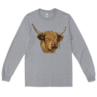 Heather Grey highland cow Long Sleeve Tee - RanaPortraitStore