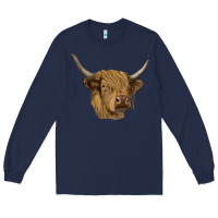 Navy highland cow Long Sleeve Tee - RanaPortraitStore