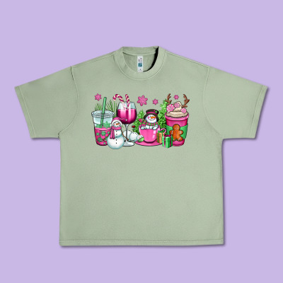 Pink Christmas Snowman Coffee Cups Urban Heavy Tee Designed By Oliviacreatesart