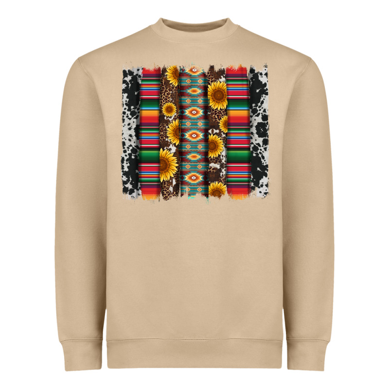 Cowhıde Aztec Serape Wıth Leopard And Sunflowers Brushstroke Heavyweight Sweatshirt by Artiststas | Teevron