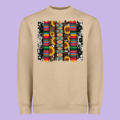 Cowhıde Aztec Serape Wıth Leopard And Sunflowers Brushstroke Heavyweight Sweatshirt Designed By Artiststas