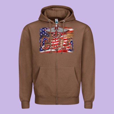 Patriotic Nurse Certified Medical Assistant Medilcal Symbol Background Zipper Hoodie Designed By Barkaloodesign