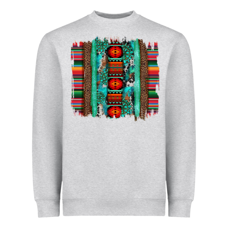 Serape Aztec Leopard And Turquoise Glitter With Gemstone Brushstroke Heavyweight Sweatshirt by Artiststas | Teevron