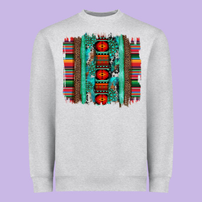 Serape Aztec Leopard And Turquoise Glitter With Gemstone Brushstroke Heavyweight Sweatshirt Designed By Artiststas