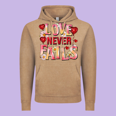 Love Never Fails Vintage Hoodie Designed By Fadigitalartstudio