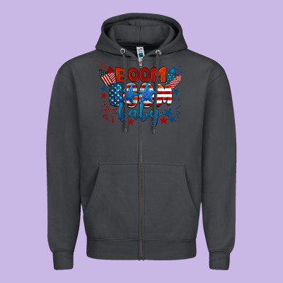 Boom Boom Baby 4th Of July Zipper Hoodie Designed By Barkaloodesign