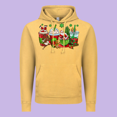 Christmas Santa Claus Coffee Cups Vintage Hoodie Designed By Oliviacreatesart