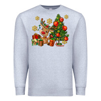 Heather Grey reindeer and christmas tree Premium Sweatshirt - AdoDesignShop