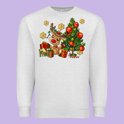 Reindeer And Christmas Tree Premium Sweatshirt Designed By Adodesignshop