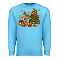 Ocean Blue reindeer and christmas tree Premium Sweatshirt - AdoDesignShop