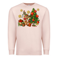 Pale Pink reindeer and christmas tree Premium Sweatshirt - AdoDesignShop