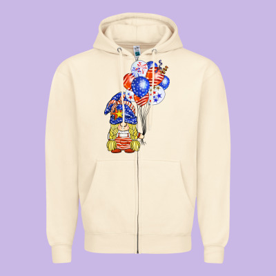 Patriotic Gnome Balloon Zipper Hoodie Designed By Barkaloodesign