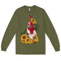 Army Green sunflower rooster with leopard Long Sleeve Tee - RanaPortraitStore