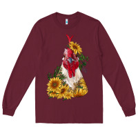 Burgundy sunflower rooster with leopard Long Sleeve Tee - RanaPortraitStore