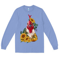 Colony Blue sunflower rooster with leopard Long Sleeve Tee - RanaPortraitStore