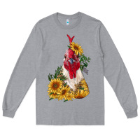Heather Grey sunflower rooster with leopard Long Sleeve Tee - RanaPortraitStore