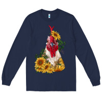 Navy sunflower rooster with leopard Long Sleeve Tee - RanaPortraitStore