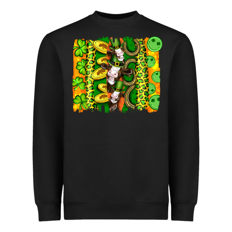 St Patricks Cow And Coin Wıth Clovers And Leopard Brushstrokes Heavyweight Sweatshirt by Artiststas | Teevron
