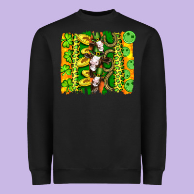 St Patricks Cow And Coin Wıth Clovers And Leopard Brushstrokes Heavyweight Sweatshirt Designed By Artiststas